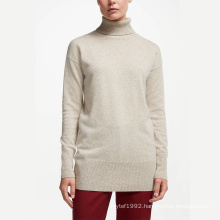 Fashion  plain long sleeve mock turtleneck merino woolen Cashmere Relaxed Roll Neck Lady Sweater Burgundy color for women